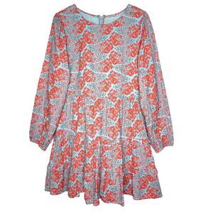 Roller Rabbit Blue Floral Long Sleeve Nori Mini Dress Size Small
